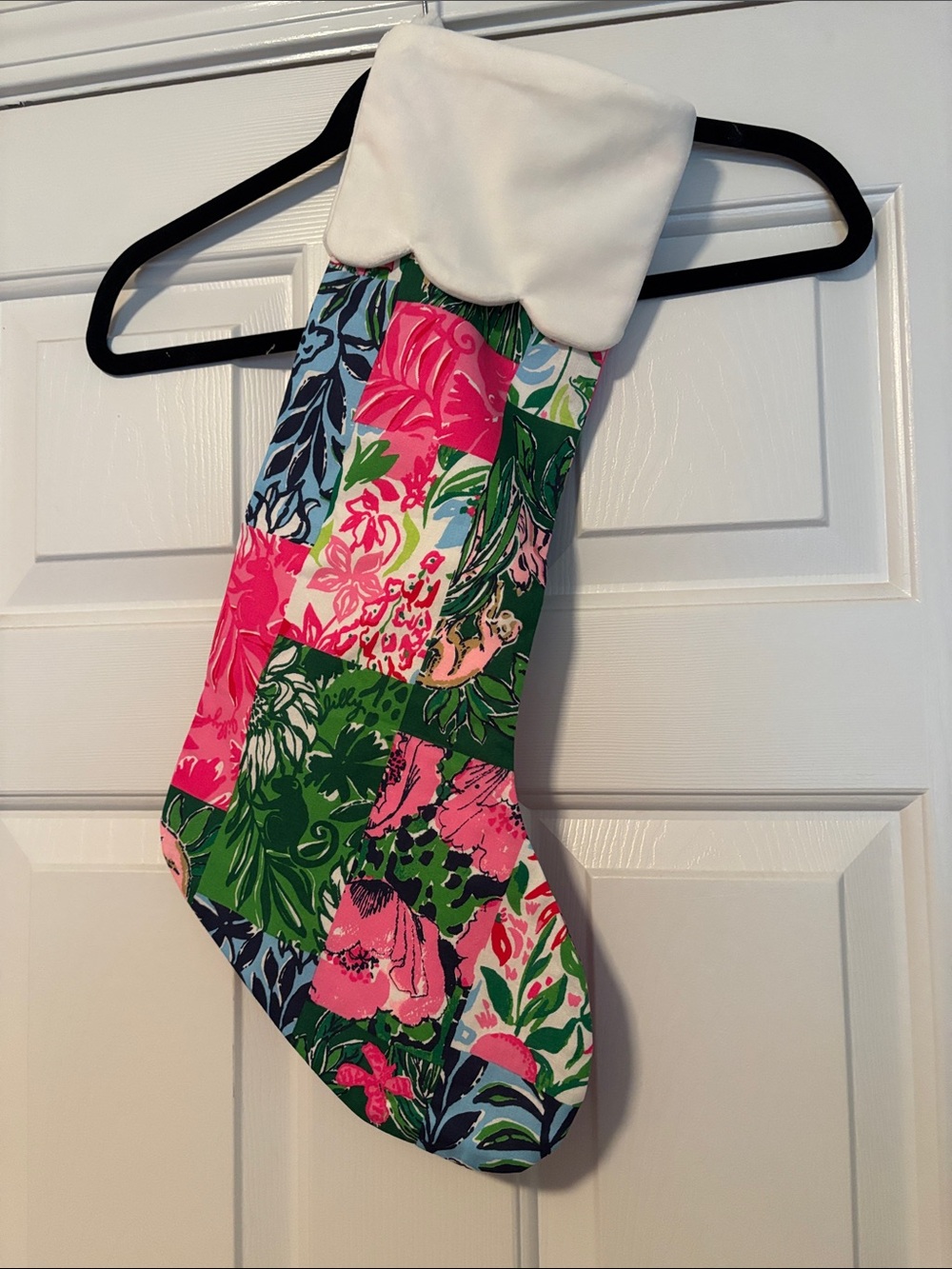 Lilly Pulitzer Floral Patchwork Holiday Stocking in Pink, Green, White, Blue